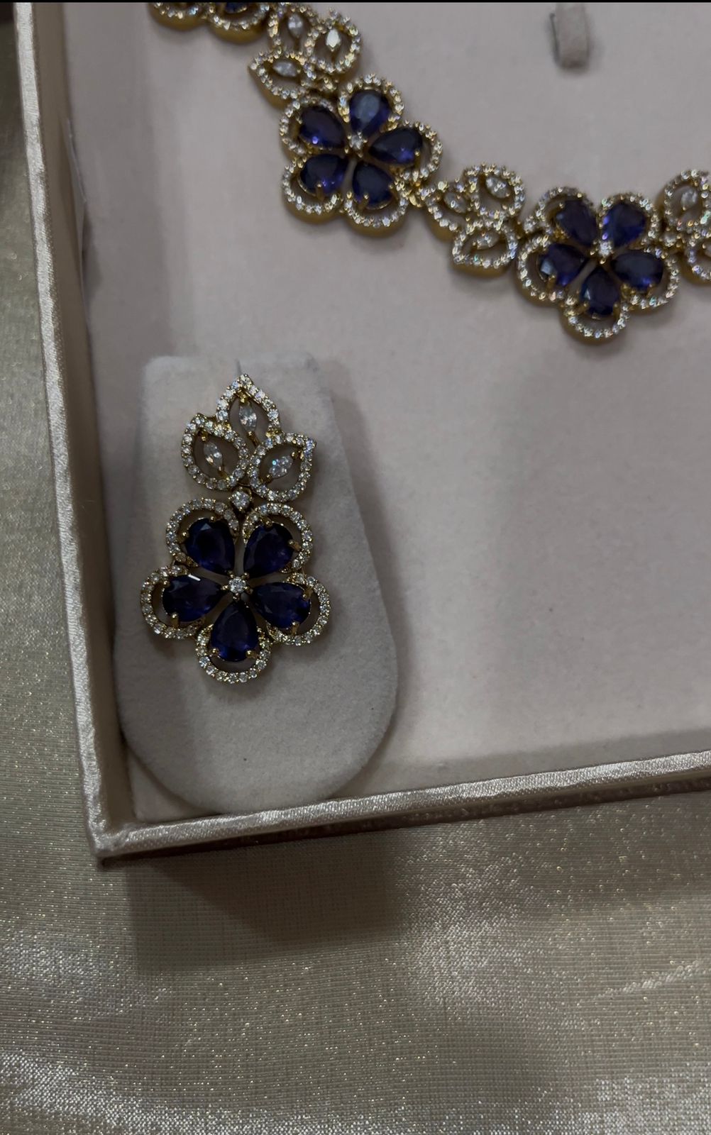 Cz and Purple stone floral Neckset in Victorian polish