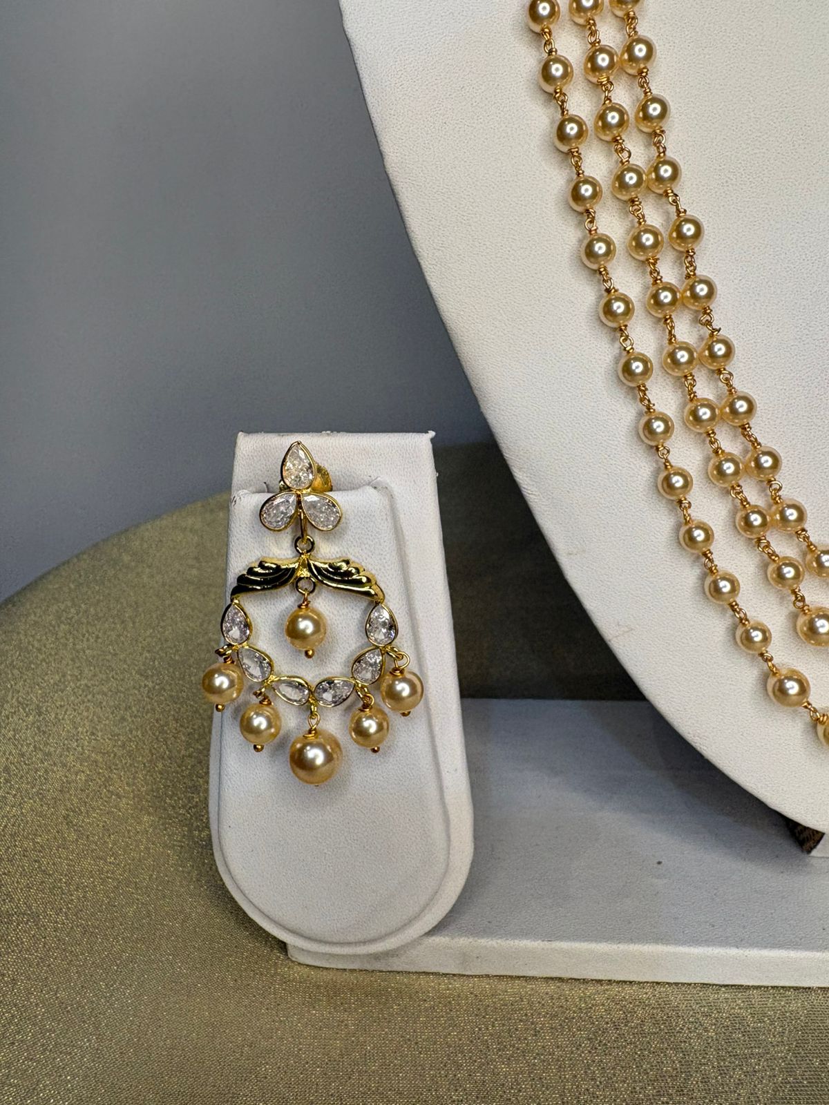 3 layered Swarovski Pearls with Earrings