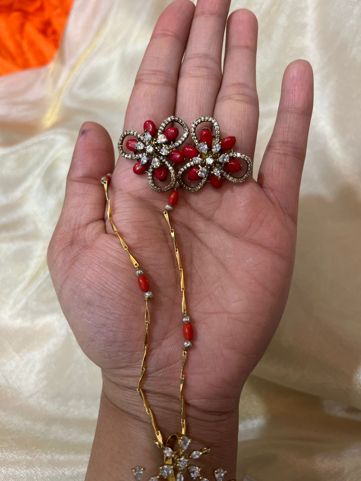 Removable  Coral Pendent with Earrings in Victorian polish