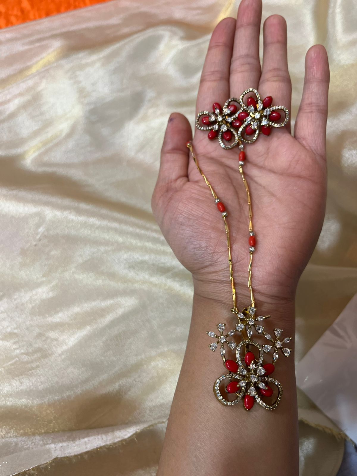 Removable  Coral Pendent with Earrings in Victorian polish
