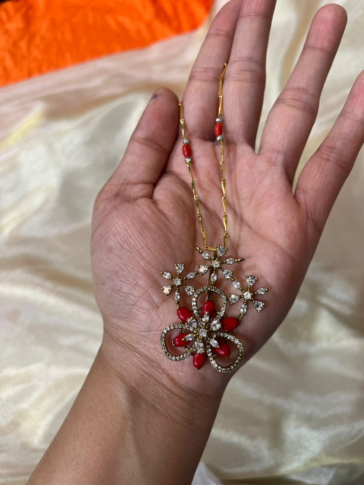 Removable  Coral Pendent with Earrings in Victorian polish