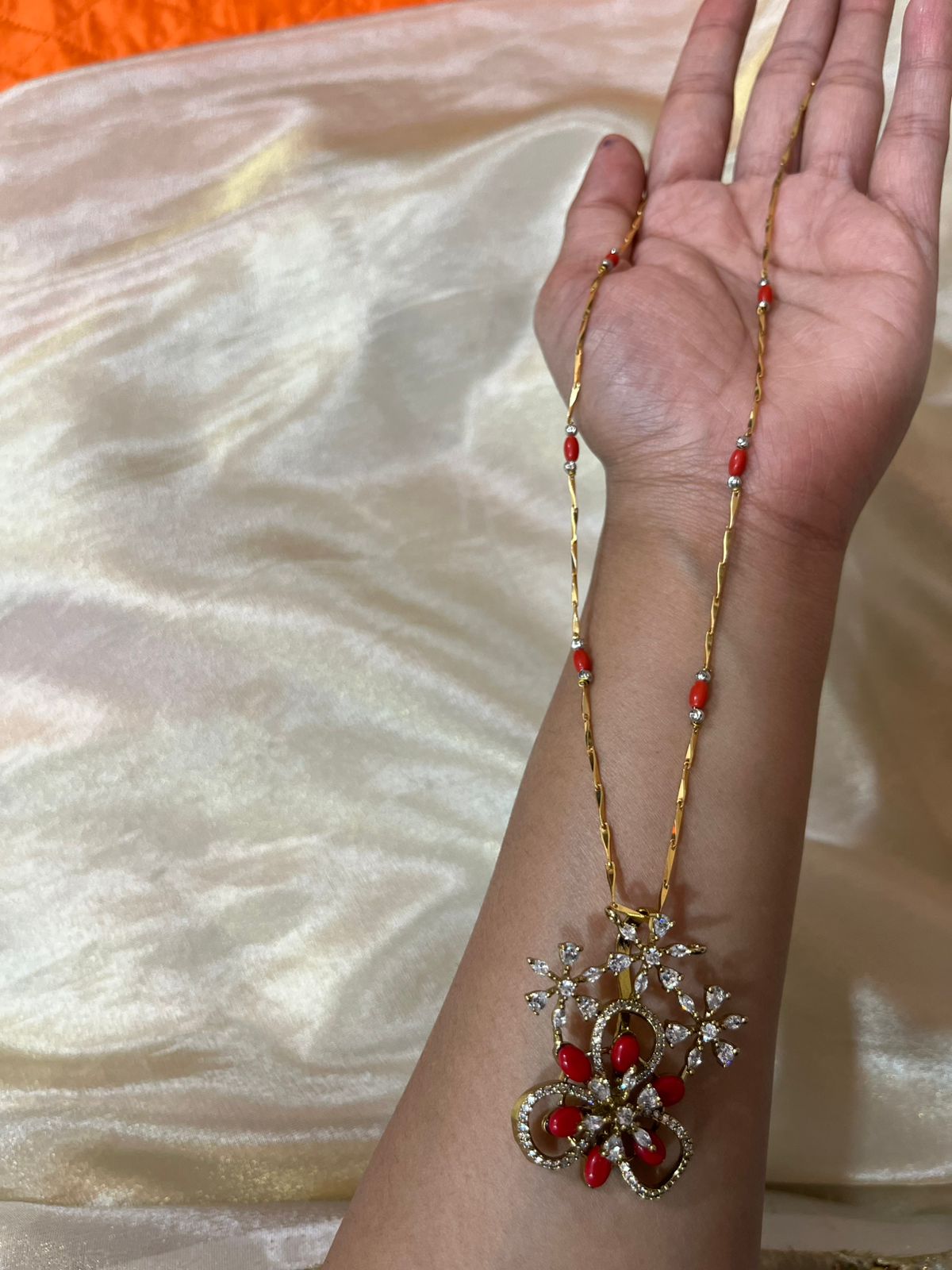 Removable  Coral Pendent with Earrings in Victorian polish