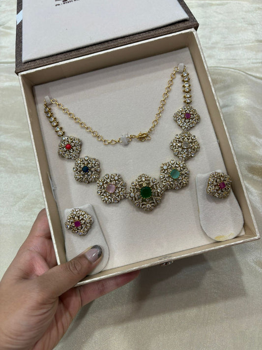 Navratna neckset with Earrings