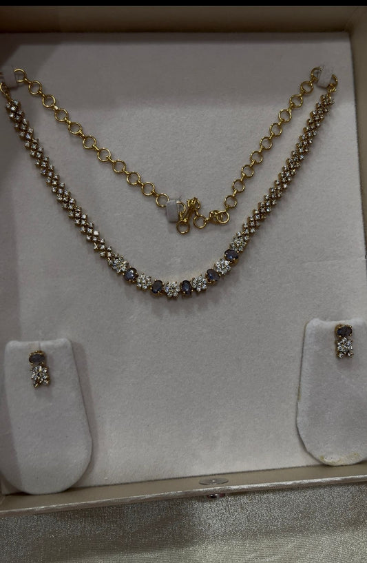 Cute Cz and Purple stone Neckset with Studs