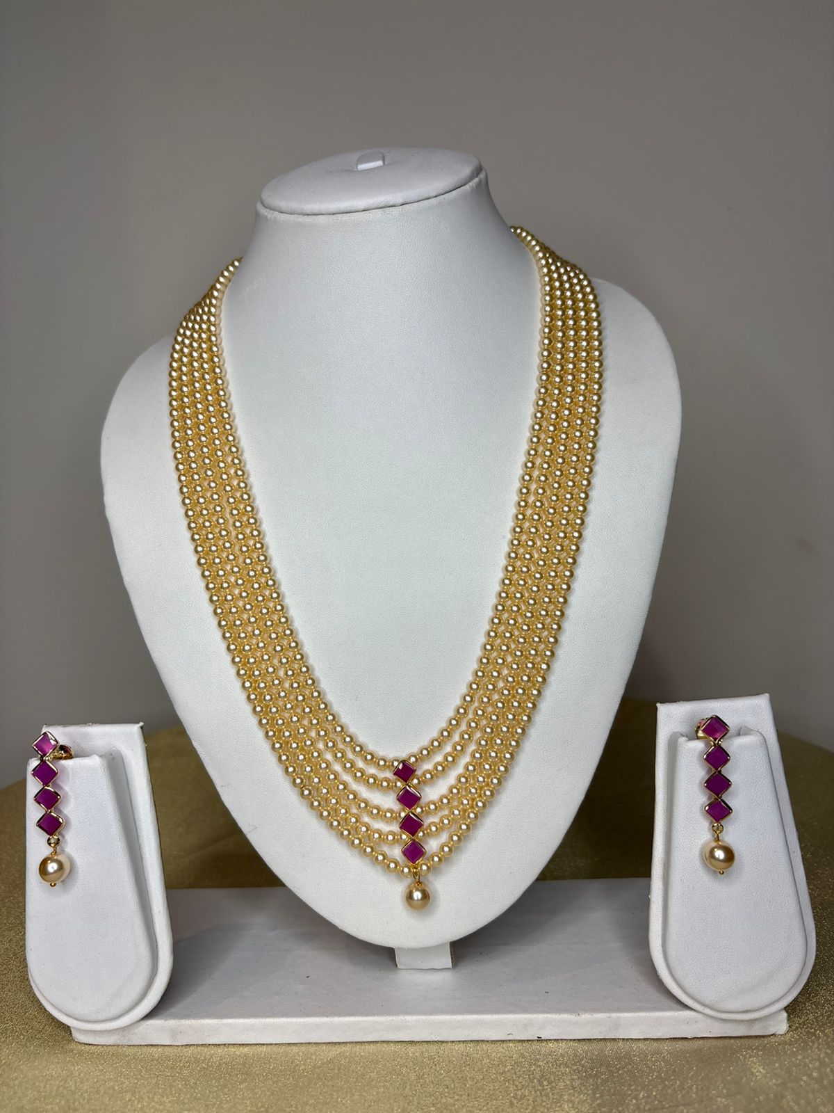 Real Swarovski Pearls Haram with Ruby Pendant set