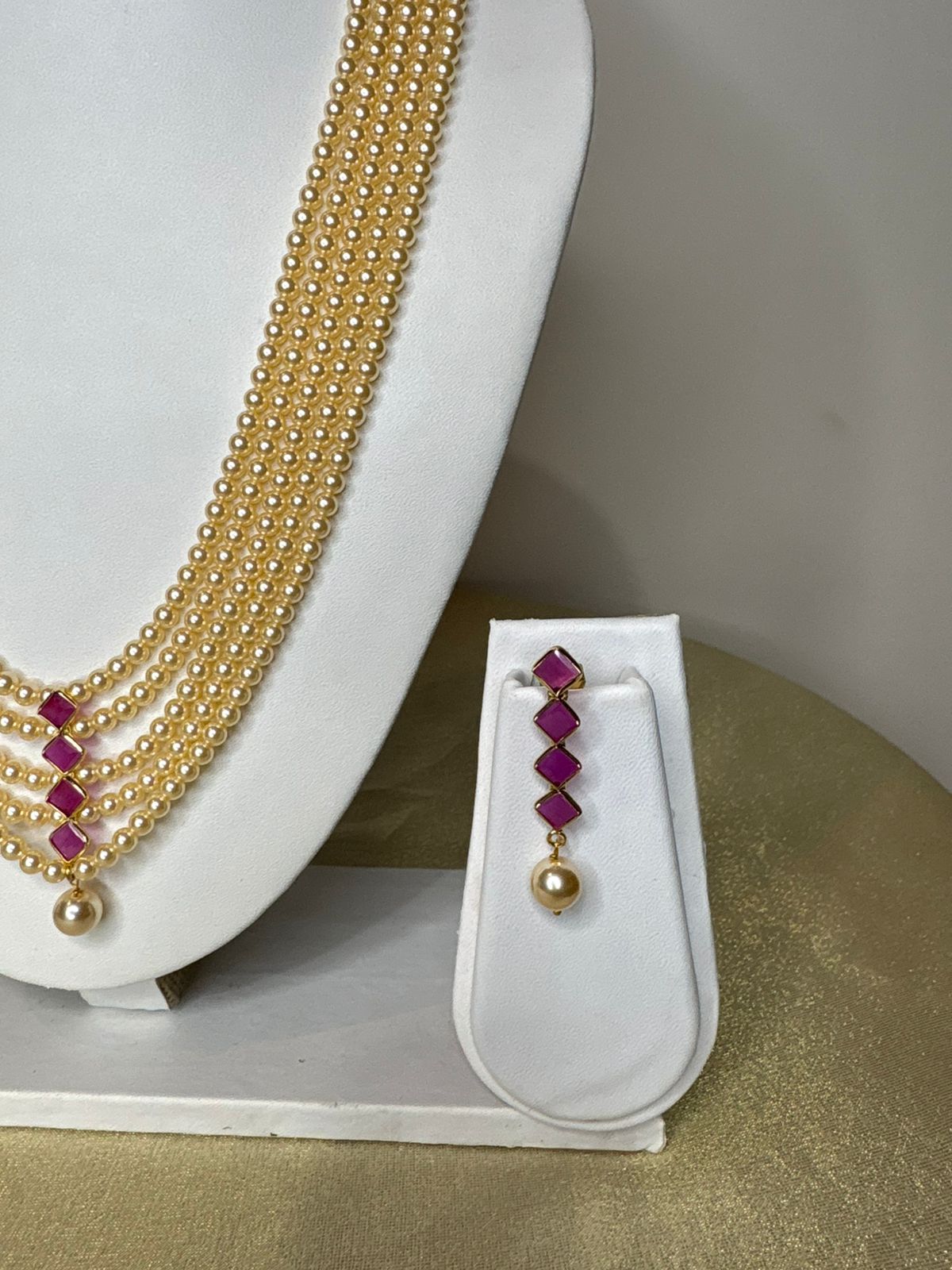 Real Swarovski Pearls Haram with Ruby Pendant set