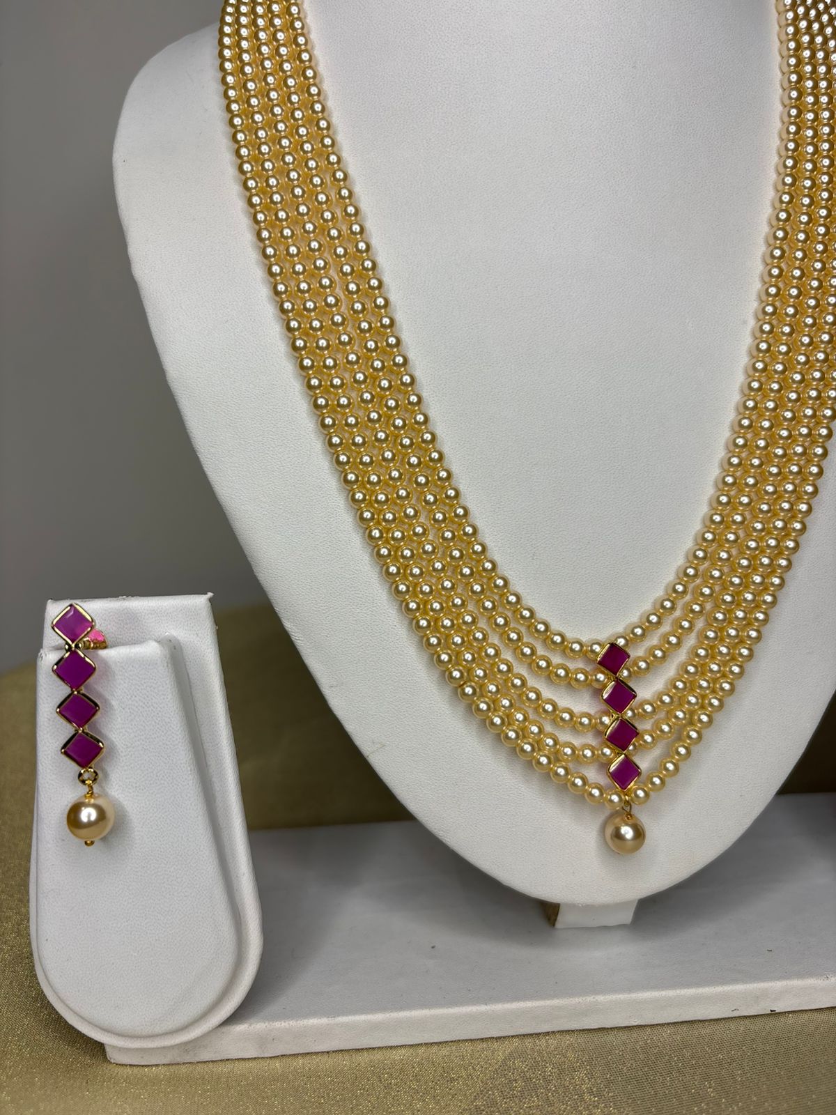 Real Swarovski Pearls Haram with Ruby Pendant set