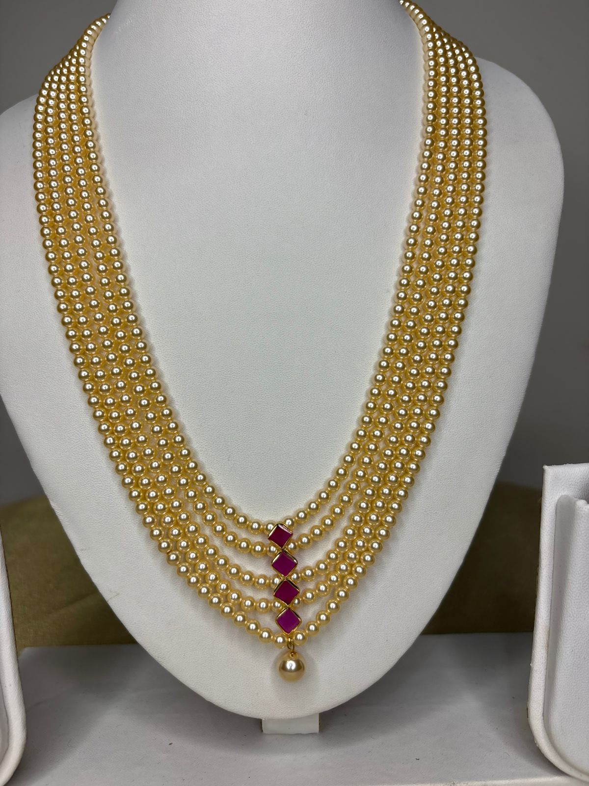 Real Swarovski Pearls Haram with Ruby Pendant set