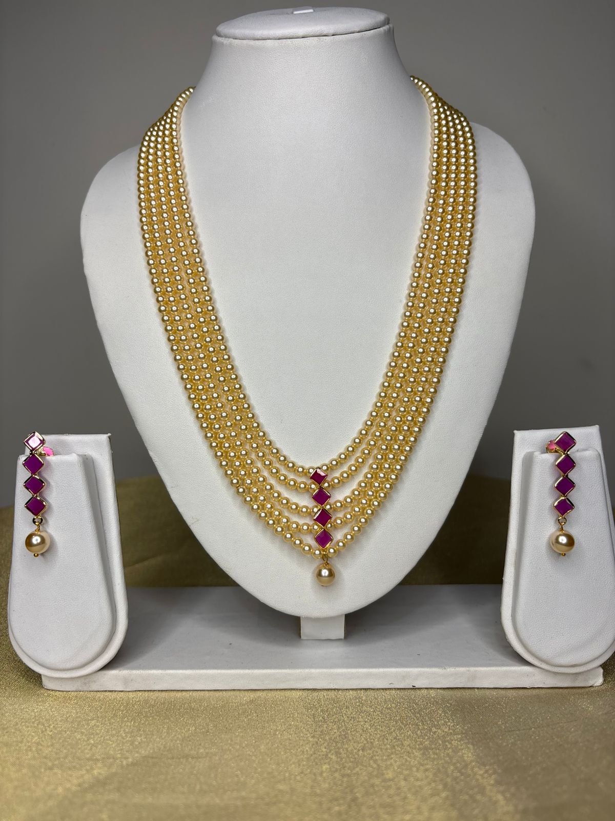 Real Swarovski Pearls Haram with Ruby Pendant set