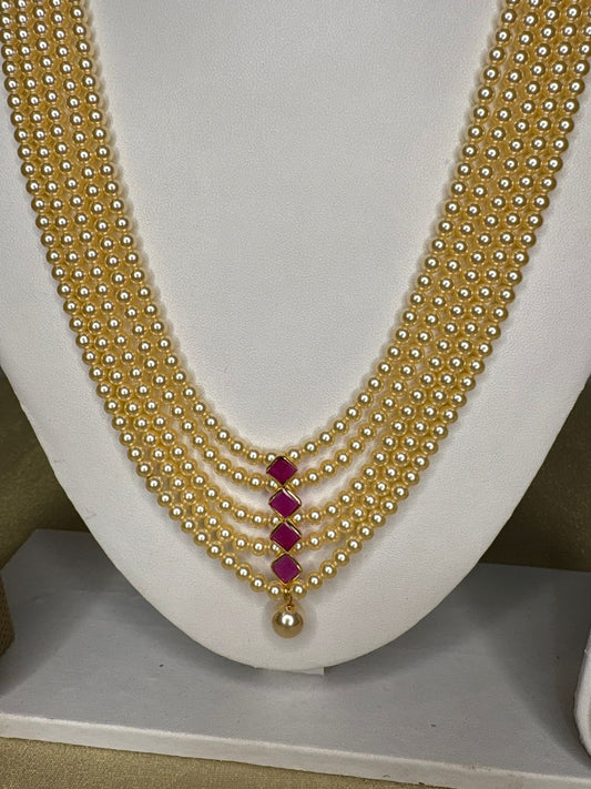 Real Swarovski Pearls Haram with Ruby Pendant set