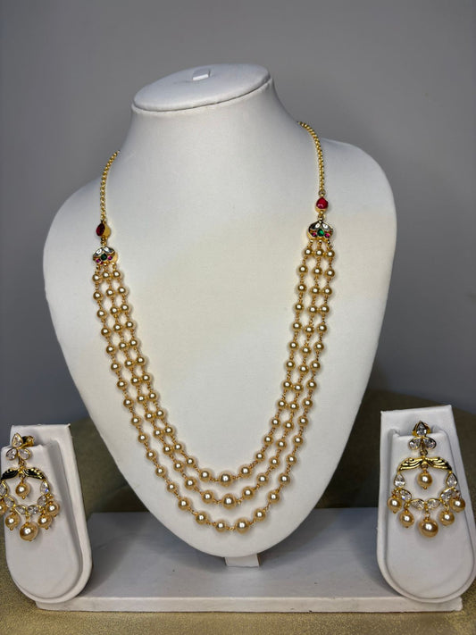 3 layered Swarovski Pearls with Earrings