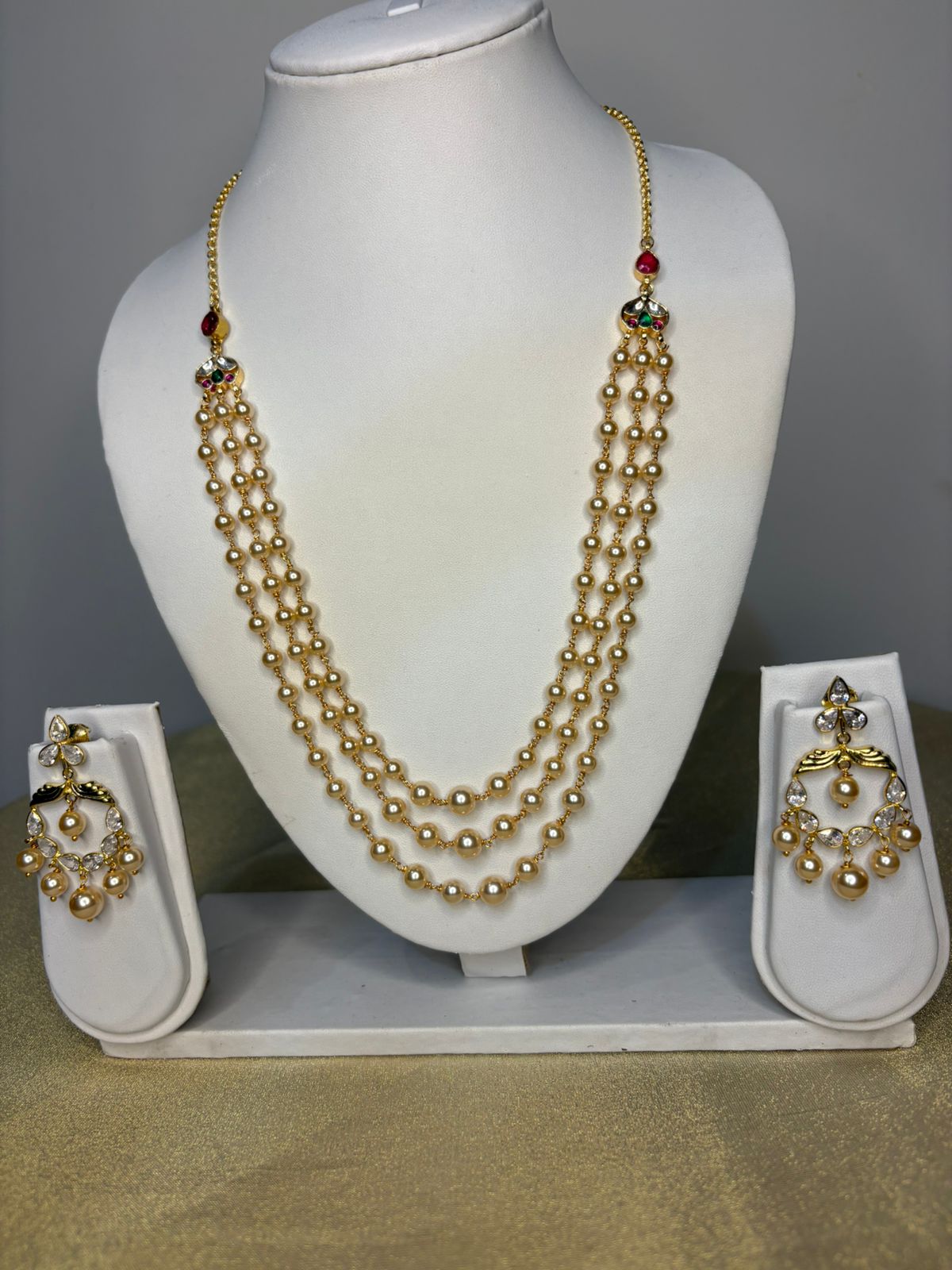 3 layered Swarovski Pearls with Earrings